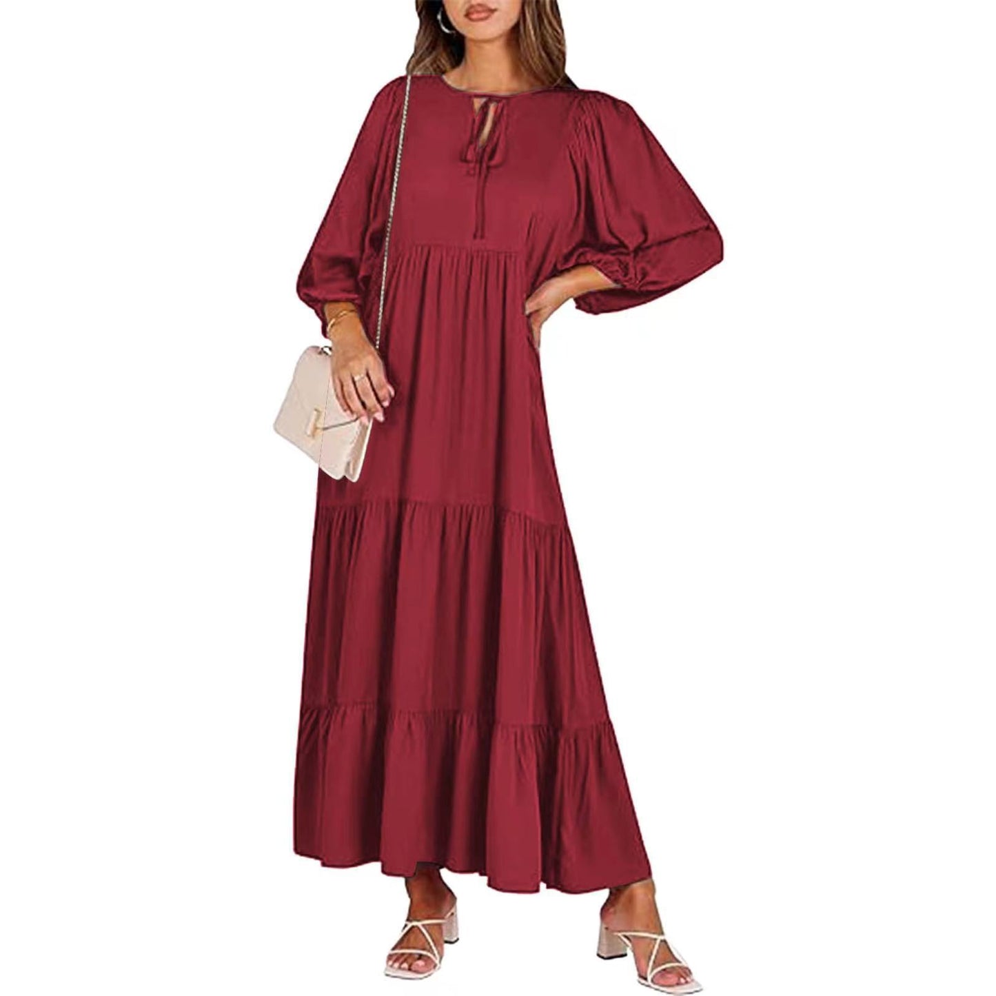 Casual Loose V-Neck Short Sleeve Long Dresses