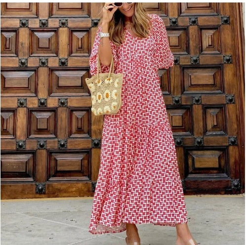Casual Loose V-Neck Short Sleeve Long Dresses