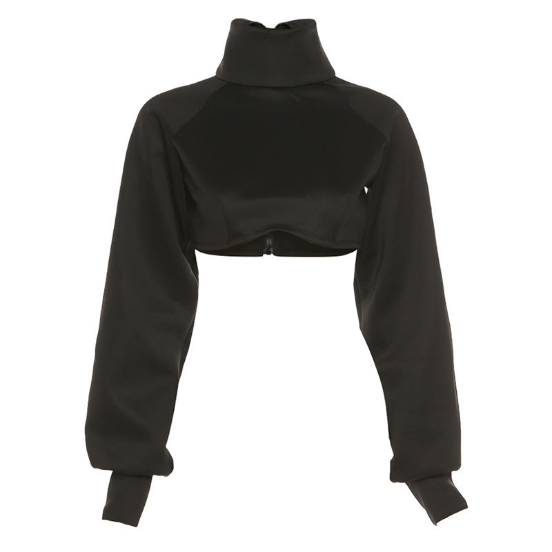 Longsleeved Highneck Umbilical Loose And Slim Simple Tshirt